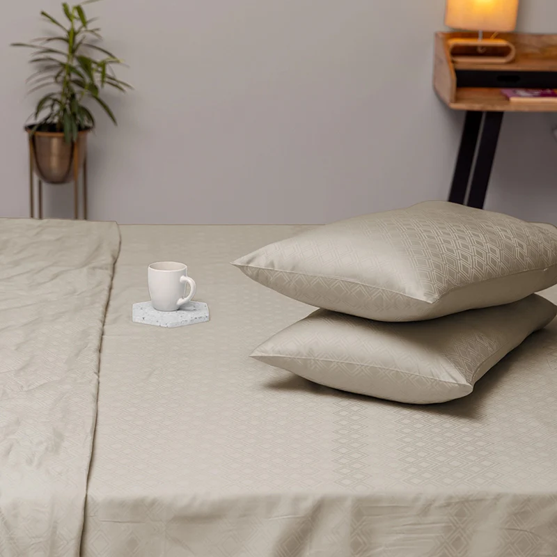 Diamond Dazz Jacquard Pillow Cover (Beige) - Set Of Two 100% Cotton