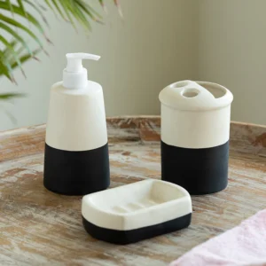 Classy Monochrome Handpainted Bathroom Set - Three Piece Set Ceramic