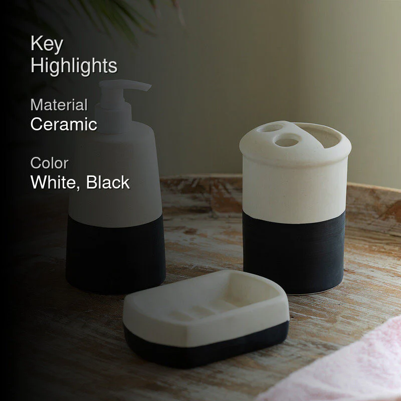 Classy Monochrome Handpainted Bathroom Set - Three Piece Set Ceramic - Image 2