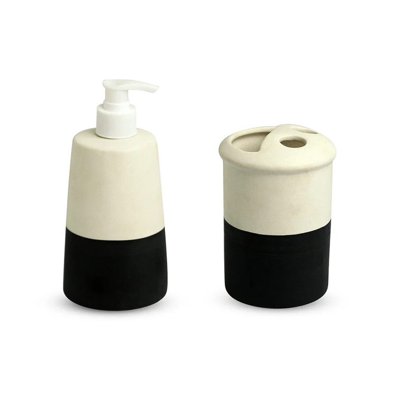 Classy Monochrome Handpainted Bathroom Set - Three Piece Set Ceramic - Image 3