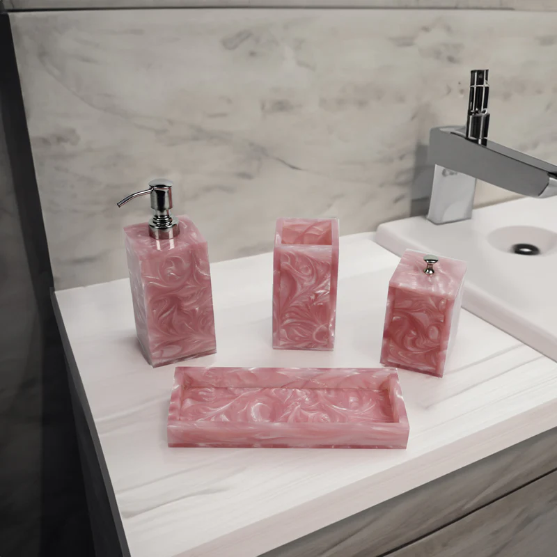 Svela Resin Bathroom Set (Pink) - Four Piece Set Resin