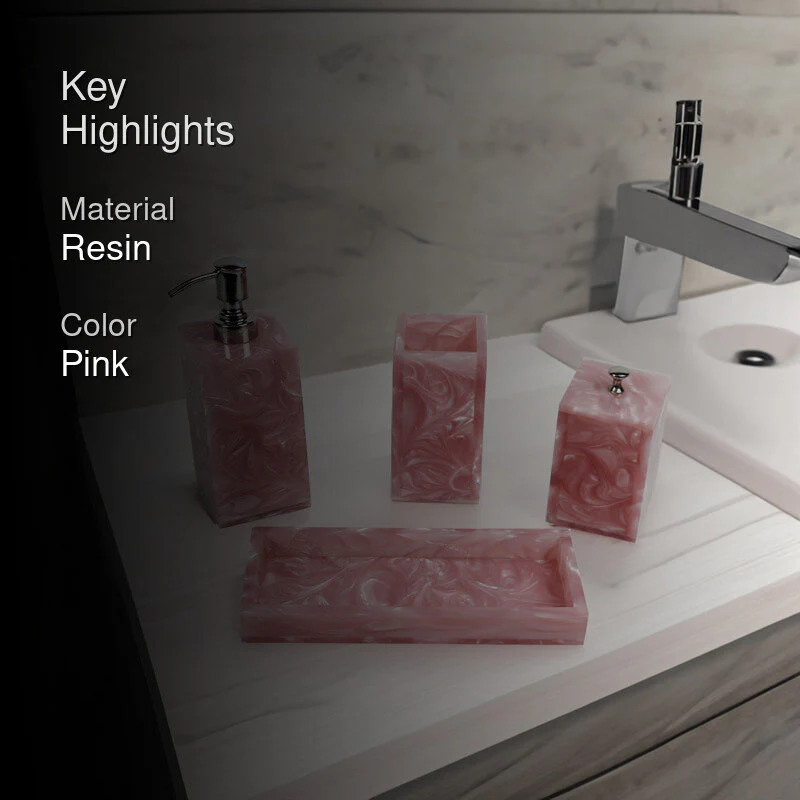 Svela Resin Bathroom Set (Pink) - Four Piece Set Resin - Image 2