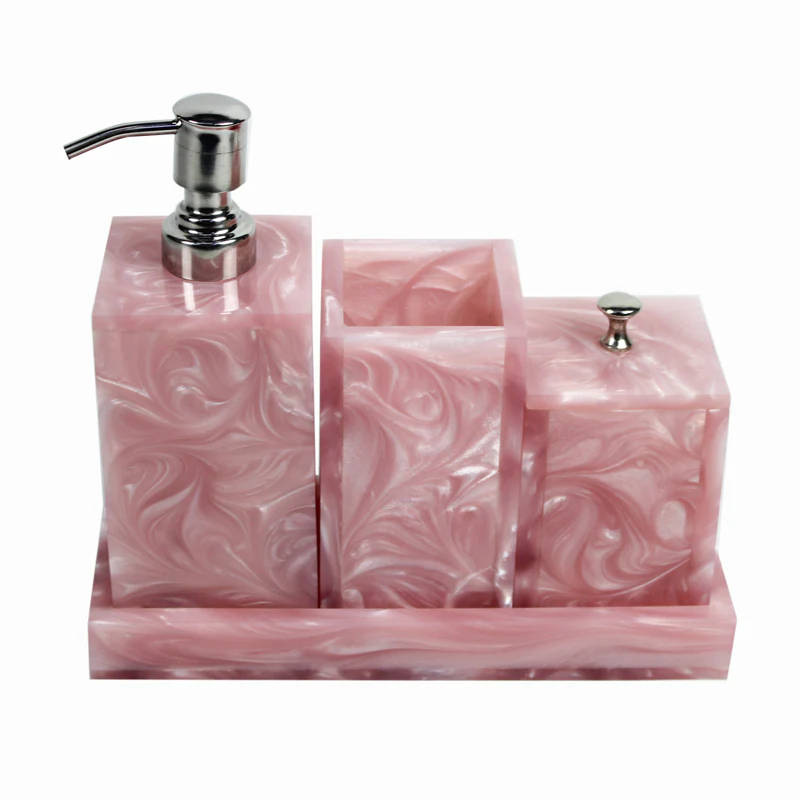 Svela Resin Bathroom Set (Pink) - Four Piece Set Resin - Image 3