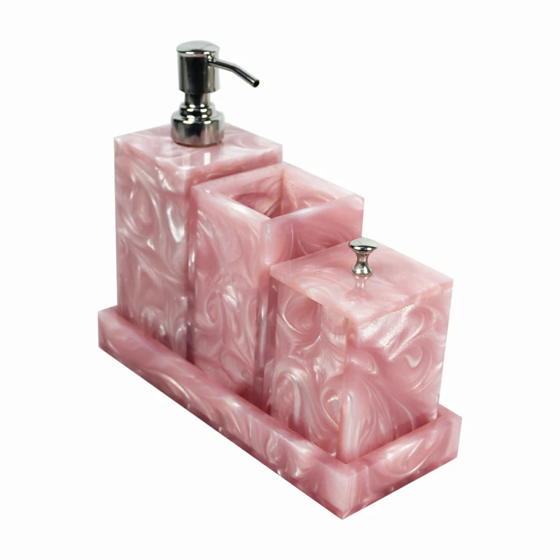 Svela Resin Bathroom Set (Pink) - Four Piece Set Resin - Image 5