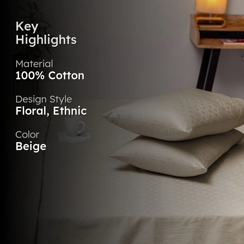 Diamond Dazz Jacquard Pillow Cover (Beige) - Set Of Two 100% Cotton - Image 2