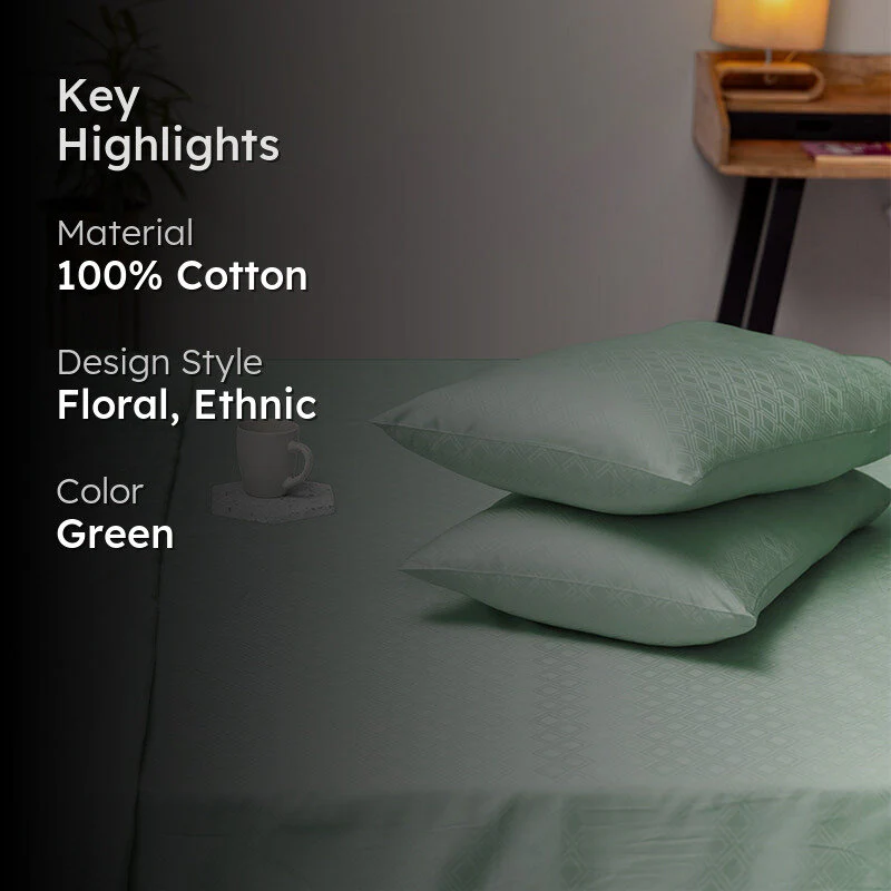 Diamond Dazz Jacquard Pillow Cover (Sage) - Set Of Two 100% Cotton - Image 2