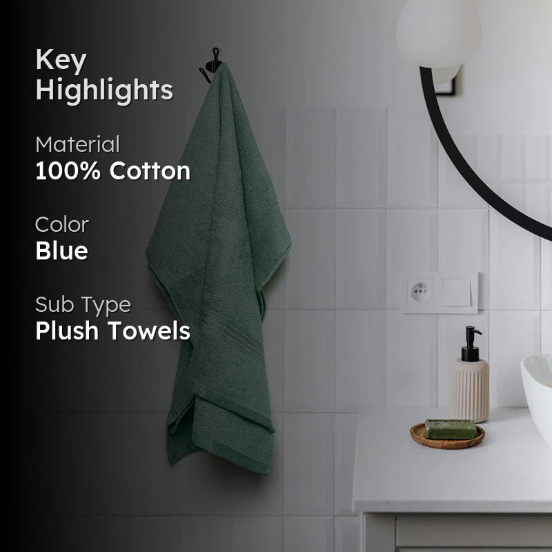 Micro Cotton LuxeDry Solid Bath Towel - Sea Blue 100% Cotton - Image 2