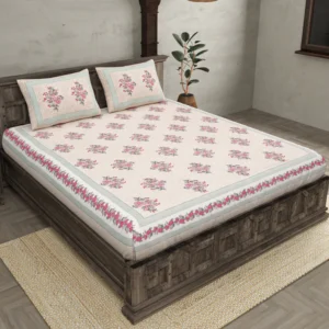 Ahana Floral Printed Bedsheet - Pink